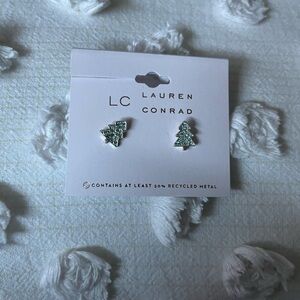 LC Lauren Conrad Green and Silver Holiday Christmas Tree Earrings